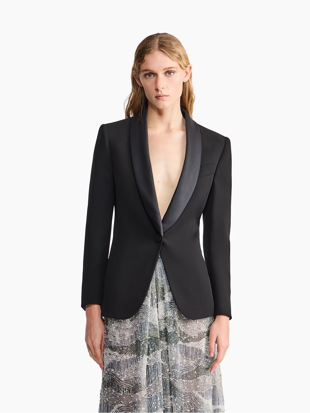 259 Armani SILK CADY WITH SATIN SHAWL COLLAR 6500cad SZ 6 P16 L24.2